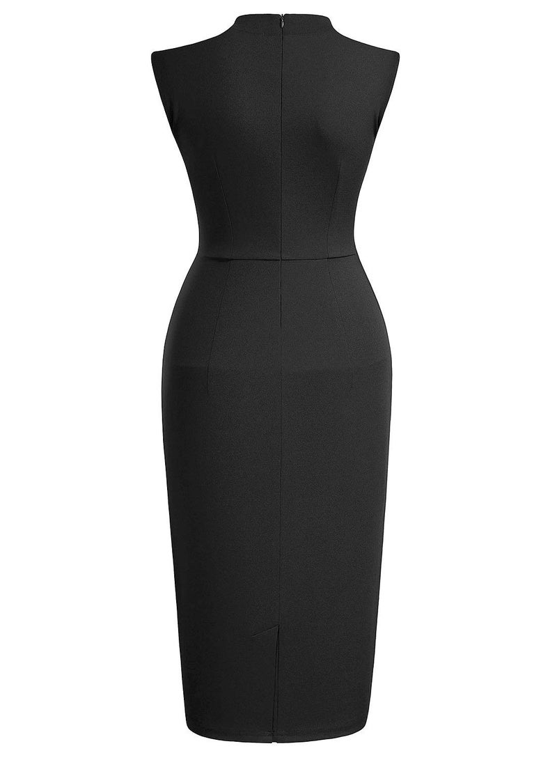 Miusol Women's Retro 1950s Style Half Collar Ruffle Cocktail Pencil Dress (X-Large, Black) - Image 4